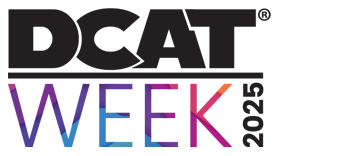 Logo for DCAT Week 2025. Bold letters in black and multicolored text. Used for a business event focused on the pharmaceutical industry.